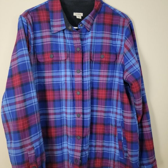 LL Bean fleece-lined plaid flannel shirt - Picture 1 of 3